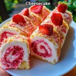 Delicious Strawberry Shortcake Cheesecake with fresh strawberries and whipped cream