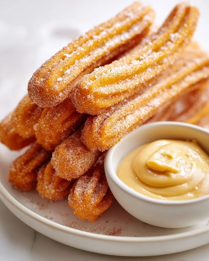 Sweet potato churros served with salted caramel goat cheese dip
