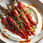 Swicy gochujang and honey glazed carrots served on savory yogurt