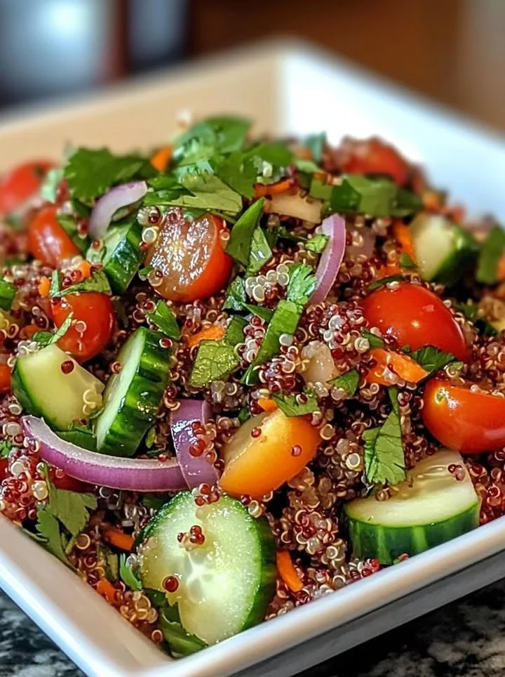 Thai Quinoa Salad with fresh herbs and lime vinaigrette served in a bowl