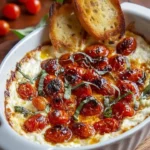 Three-Cheese Tomato Bruschetta Dip served in a bowl with crispy bread