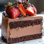 Delicious triple chocolate mousse cake layered with rich chocolate flavors.