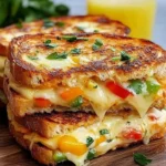 Delicious ultimate cheesy veggie grilled sandwich loaded with fresh ingredients