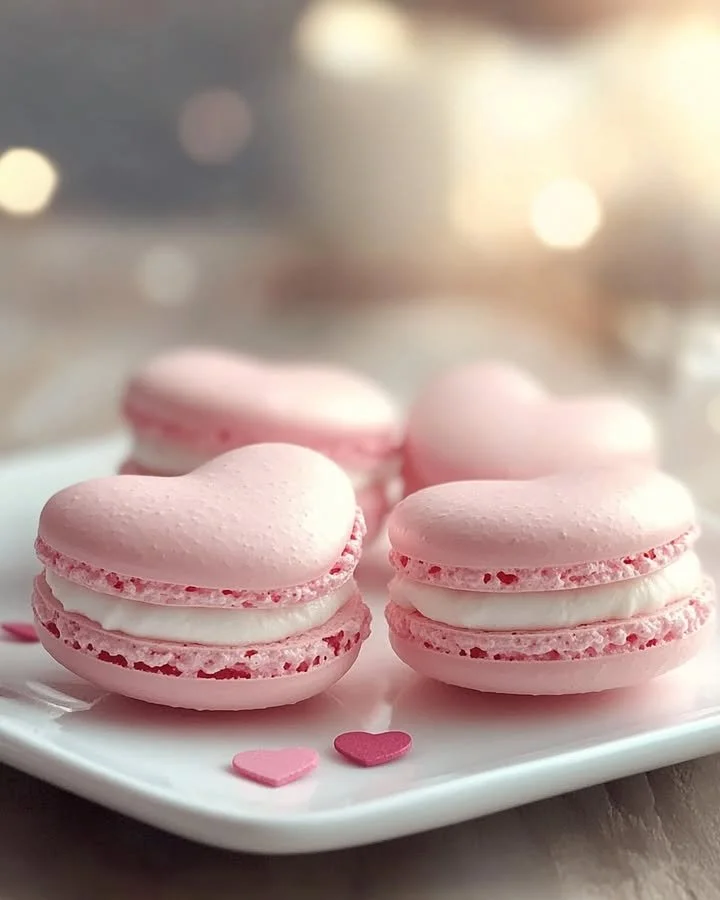 Valentine's heart-shaped macarons in romantic colors for the perfect gift