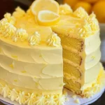 Velvet Lemon Cream Layer Cake with layers of lemon cream and frosting