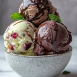 Delicious bowl of velvety chocolatey zucchini ice cream topped with chocolate chips