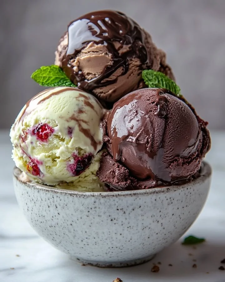 Delicious bowl of velvety chocolatey zucchini ice cream topped with chocolate chips