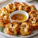 Whipped feta puff pastry flower with hot honey center, appetizing appetizer