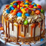 Yellow Paradise No-Bake M&M and Toffee Cheesecake dessert slice