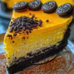 Yellow Velvet Oreo Cheesecake topped with Oreo crumbs and cream frosting