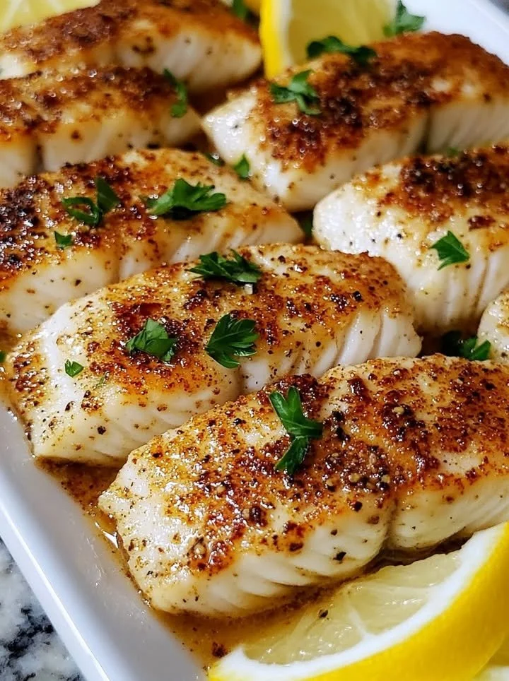 Zesty Lemon Butter Fish Fillet garnished with lemon slices and herbs