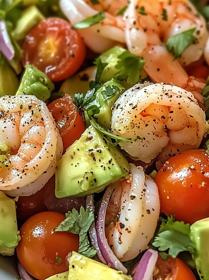 Zesty Lime Shrimp and Avocado Salad served in a bowl