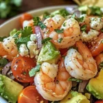 Zesty lime shrimp and avocado salad with fresh ingredients